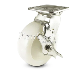 (image for) Caster; Swivel; 8" x 2"; Nylon; Plate (4"x4-1/2"; holes: 2-5/8"x3-5/8" slots to 3"x3"; 3/8" bolt); Zinc; Sealed Prec Ball Brngs; 1250#; Wheel Brake (Item #63051)