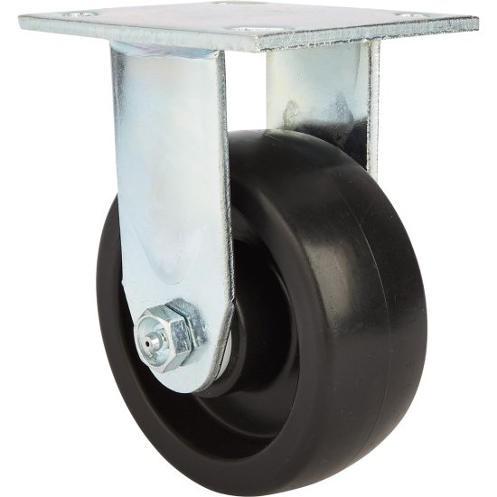 (image for) Caster; Rigid; 5\" x 2\"; Polyolefin; Plate (4\"x4-1/2\"; holes: 2-5/8\"x3-5/8\" slots to 3\"x3\"; 3/8\" bolt); Zinc; Delrin Bushing; 800# (Item #67818)