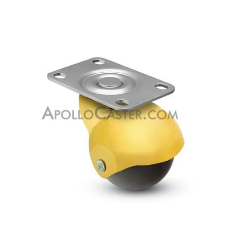 Caster; Spherical; Swivel; 2\"; Polyolefin; Top Plate; 1-3/16\"x2\"; hole spacing: 13/16\"x1-9/16\"; 3/16\" bolt; Bright Brass; Plain bore; 80# (Item #69096)
