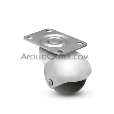 Caster; Spherical; Swivel; 2\"; Polyolefin; Plate; 1-3/16\"x2\"; hole: 13/16\"x1-9/16\"; 3/16\" bolt; Chrome; Bright; Plain bore Brng; 80# (Item #69699)