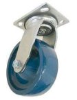 Caster; Swivel; 6" x 2"; PolyU (Solid); Plate (4"x4-1/2"; holes: 2-5/8"x3-5/8" slots 3"x3"; 3/8" blt.); Stainless; Stnls Prec BB; 1250#; Raceway Seal; Warranty (Item #63321)