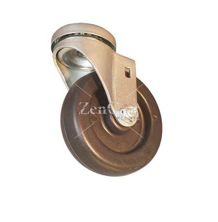 (image for) Caster; Swivel; 4" x 1-1/4"; Polyolefin; Hollow Kingpin (1/2" bolt hole); Zinc; Delrin Spanner; 350#; Pedal Brake (Item #66006)