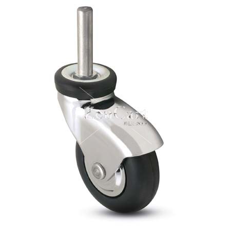 (image for) Caster; Swivel; 3" x 15/16"; Rubber; Soft; Threaded Stem; 3/8"-16TPI x 3/4"; Bright Chrome; Precision Ball Brng; 110#; Hood (Item #68184)