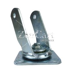 (image for) Yoke Axle & Nut; Swivel; 8" x 2"; Plate (4-1/2"x6-1/4"; holes: 2-7/16"x4-15/16" slotted to 3-3/8"x5-1/4"; 1/2" bolt); Zinc; 1/2" Bore; 2-1/2" Hub Length; 1400# (Item #88321)