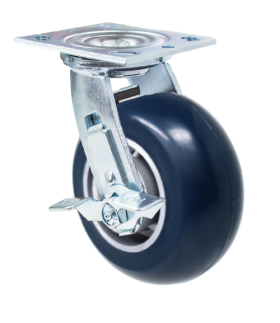 (image for) Caster; Swivel; 6" x 2"; Conductive ESD Polyu On Alum; Plate (4"x4-1/2"; holes: 2-5/8"x3-5/8" slots to 3"x3"; 3/8" bolt); Zinc; Prec Ball Brngs; 600#; Brake (Item #62877)