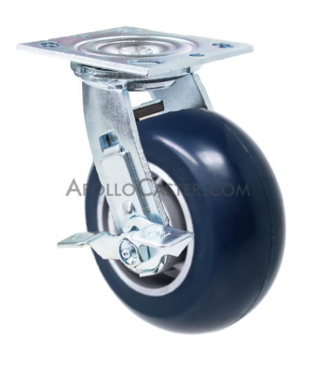 (image for) Caster; Swivel; 6\" x 2\"; Conductive ESD Polyu On Alum; Plate (4\"x4-1/2\"; holes: 2-5/8\"x3-5/8\" slots to 3\"x3\"; 3/8\" bolt); Zinc; Prec Ball Brngs; 600#; Brake (Item #62877)