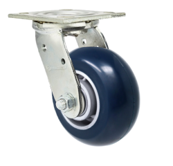 Caster; Swivel; 6" x 2"; Conductive ESD Polyu On Alum (Blue); Plate (4"x4-1/2"; holes: 2-5/8"x3-5/8" slots to 3"x3"; 3/8" bolt); Zinc; Prec Ball Brngs; 600# (Item #62879)