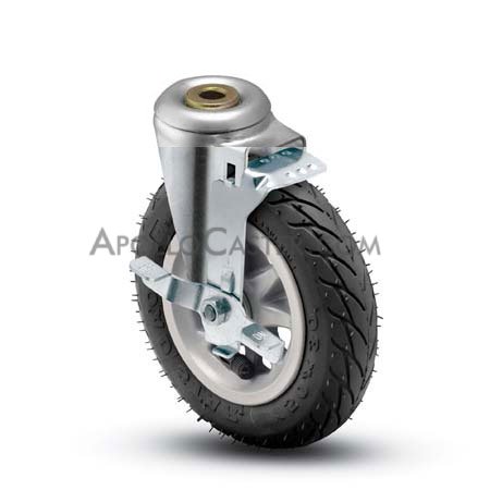 Caster; Swivel; 6\" x 1-1/4\"; Flat Free (No Air!) (Black); Hollow Kingpin (1/2\" bolt hole); Zinc; Ball Brng; 150#; Tread Brake (Item #66176)