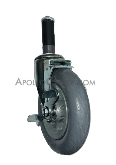 Caster; Swivel; 6\" x 1-1/4\"; Foam-Filled Flat Free Tire (Gray); Expandable Adapter (Round for 1\" - 1-1/16\" ID tubing); Zinc; Ball Brng; 150#; Tread brake (Item #64255)