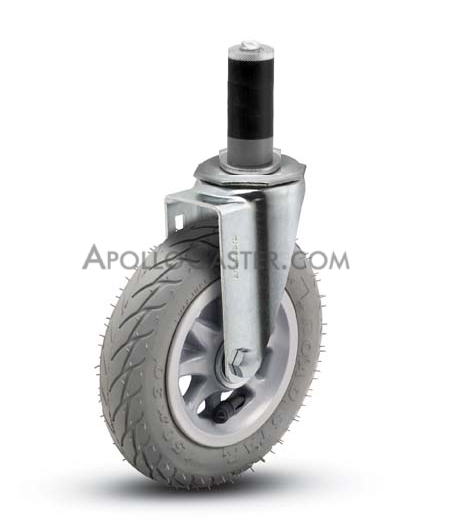 Caster; Swivel; 6\" x 1-1/4\"; Flat Free (Gray); Expandable Adapter (1\" - 1-1/16\" ID tubing); Zinc; Ball Brng; 150# (Item #65304)