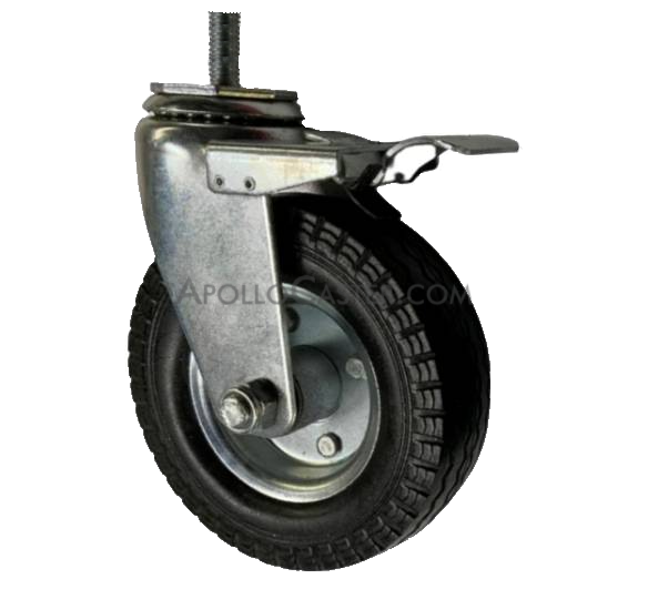 Caster; Swivel; 6\" x 2\"; Flat Free (Black); Threaded Stem (1/2\"-13TPI x 1-1/2\"); Zinc; Ball Brng; 150#; Bolted Hub; Total Lock Brake. Temp sensitive. (Item #63255)