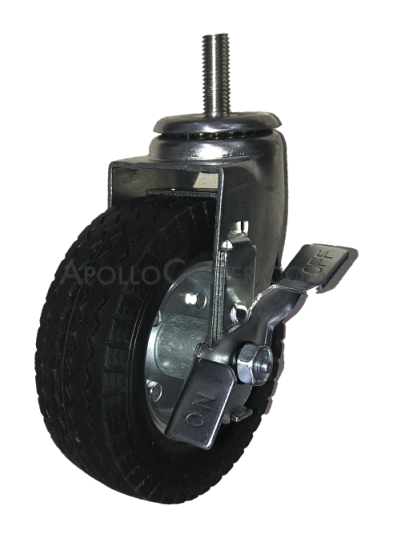 Caster; Swivel; 6\" x 2\"; Flat Free (Black); Threaded Stem (1/2-13TPI x 1-1/2); Zinc; Ball Brng; 150#; Tread brake; Temp Sensitive (See premium model 65421) (Item #66825)