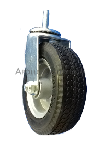 Caster; Swivel; 6\" x 2\"; Flat Free(Black); Threaded Stem (1/2\"-13TPI x 1-1/2\"); Zinc; Ball Brng; 250#; Premium One-piece welded Hub; Sawtooth Tread (Item #65422)