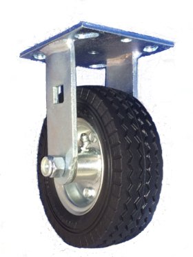 (image for) Caster; Rigid; 6" x 2"; Flat Free (Black); Plate (2-1/2"x3-5/8"; holes:1-3/4"x2-7/8" slots to 3"); Ball Brng; 175#; Bolted Hub; Temp Sensitive (Item #66388)