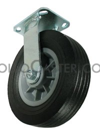 Caster; Rigid; 10\" x 3\"; Semi-Pneumatic (Black); Plate (4\"x4-1/2\"; holes: 2-5/8\"x3-5/8\" slotted to 3\"x3\"; 3/8\" bolt); Zinc; Ball Brng; 550# (Item #64664)