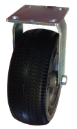 Caster; Rigid; 12" x 3-1/2"; Foam-Filled Flat Free Tire (Black); Plate (4"x4-1/2"; holes: 2-5/8"x3-5/8" slots to 3"x3"; 3/8" bolt); Zinc; Prec Ball Brngs; 500# (Item #62869)