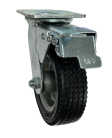 Caster; Swivel; 6" x 2"; Flat Free; Plate (2-1/2"x3-5/8"; holes: 1-3/4"x2-7/8" slots to 3"; 5/16" bolt); Ball Brngs; 250#; Sawtooth; Welded Hub; Total Lock (Item #63137)
