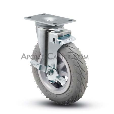 Caster; Swivel; 6x1-1/4; Flat Free (No Air!) (Grey); Top Plate (2-5/8x3-3/4; holes: 1-3/4x2-3/4 slotted to 3; 5/16 bolt); Zinc; Ball Brng; 150#; Tread brake (Item #67098)