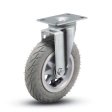 Caster; Swivel; 6"x1-1/4"; Flat Free (Grey); Top Plate (2-5/8"x3-3/4"; holes: 1-3/4"x2-3/4" slotted to 3"; 5/16" bolt); Zinc; Ball Brng; 150#; Dustcap (Item #67100)