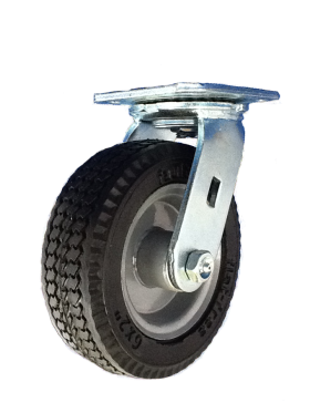 (image for) Caster; Swivel; 8" x 2"; Flat Free (Black); Plate (4"x4-1/2"; Slotted holes: 2-5/8x3-5/8; 3/8 bolt); Prec BB; 150#; Sawtooth Tread; Prem Hub ((Rigid is 65083) (Item #65085)