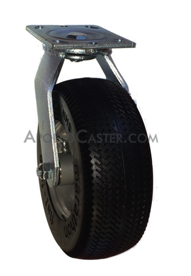Caster; Swivel; 12\" x 3-1/2\"; Foam-Filled Flat Free Tire (Black); Plate (4\"x4-1/2\"; holes: 2-5/8\"x3-5/8\" slots to 3\"x3\"; 3/8\" bolt); Zinc; Prec Ball Brngs; 500# (Item #62870)