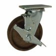 Caster; Swivel; 4"x2"; Glass/ Nylon Hi-Temp (BR); Plate (4"x4-1/2"; holes: 2-5/8x3-5/8 slots to 3x3; 3/8 bolt); Zinc; Plain bore; 800#; Brake; Hi temp (425 deg) (Item #66303)