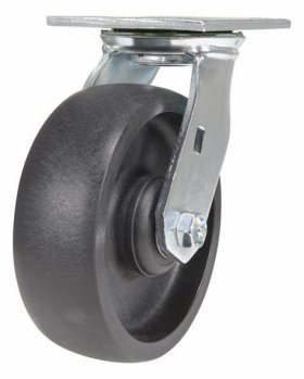 (image for) Caster; Swivel; 4" x 1-1/4"; Glass/ Nylon Hi-Temp (Bk); Plate (2-1/2"x3-5/8"; holes: 1-3/4"x2-7/8" slotted to 3"; 5/16" bolt); Zinc; Steel Spanner; 350# (Item #63420)