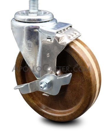 Caster; Swivel; 5\" x 1-1/4\"; Phenolic High Temp (DRY); Threaded Stem (1/2\"-13TPI x 2-3/4\"); Zinc; 300#; Dust Cover (Mtl); 475° Cont / 525° Intermittent; Brake (Item #63525)