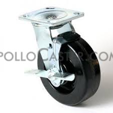 Caster; Swivel; 4\" x 2\"; Phenolic; Threaded Stem (1/2\"-13TPI x 1-1/2\"); Zinc; Roller Brng; 450#; Tread Brake (Item #62771)