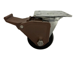 Caster; Swivel; 6" x 2"; Phenolic; Plate (4"x4-1/2"; holes: 2-5/8"x3-5/8" slots to 3"x3"; 3/8" bolt); Stainless; Stainless Roller Brng; 1200#; Pedal Wheel Brake (Item #62641)