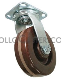 Caster; Swivel; 10\" x 3\"; Phenolic High Temp (475F cont; 525F intermittent); Plate (4-1/2\"x6-1/4\"); Roller Brng; 2400# (Item #62902)