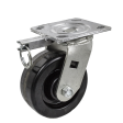 Caster; Swivel; 8" x 2-1/2"; Phenolic; Plate; 4-1/2"x6-1/4" (holes: 2-7/16"x4-15/16" slotted to 3-3/8"x5-1/4"); Roller Brng; 2000#; Kingpinless; 4-Position Lock (Item #65498)