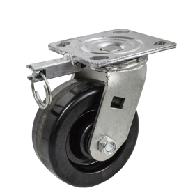 (image for) Caster; Swivel; 5" x 2"; Phenolic; Plate; 4"x4-1/2"; holes: 2-5/8"x3-5/8" (slots to 3"x3"); 3/8" bolt; Zinc; Roller Brng; 900#; Position Lock (Item #69394)