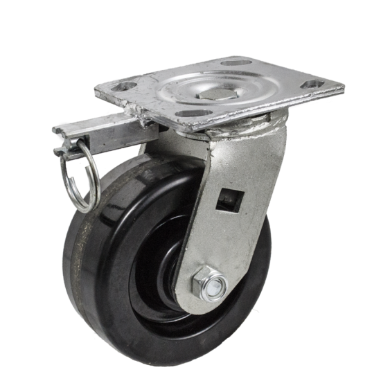 Caster; Swivel; 4\" x 2\"; Phenolic; Plate; 4\"x4-1/2\"; holes: 2-5/8\"x3-5/8\" (slotted to 3\"x3\"); 3/8\" bolt; Zinc; Roller Brng; 800#; Position Lock (Item #69235)