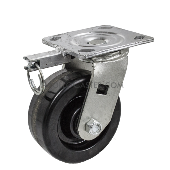 (image for) Caster; Swivel; 5" x 2"; Phenolic; Plate; 4"x4-1/2"; holes: 2-5/8"x3-5/8" (slots to 3"x3"); 3/8" bolt; Zinc; Roller Brng; 900#; Position Lock (Item #69394) - Click Image to Close