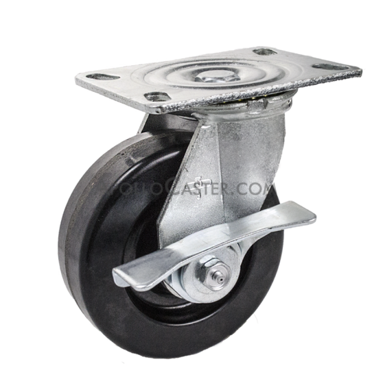 Caster; Swivel; 6\" x 2\"; Phenolic; Top Plate (4-1/2\"x6-1/4\"; holes: 2-7/16\"x4-15/16\" slotted to 3-3/8\"x5-1/4\"; 1/2\" bolt); Zinc; Roller Brng; 1200#; A-Cam Brake (Item #66087)
