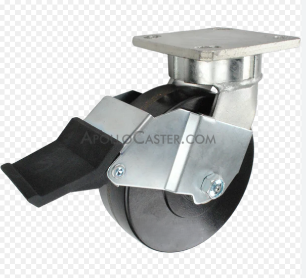 (image for) Caster; Swivel; 8\" x 2\"; Phenolic; Plate (4-1/2\"x6-1/4\"; holes: 2-7/16\"x4-15/16\" slots to 3-3/8\"x5-1/4\"; 1/2\" bolt); Roller Brng; 1400#; Kingpinless; Pedal Brk (Item #62882)