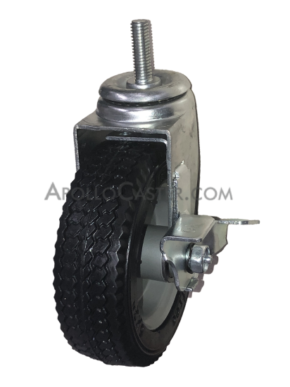 Caster; Swivel; 6\" x 2\"; Flat Free(Black); Premium One-piece welded Hub; Threaded Stem (1/2-13TPI x 1-1/2); Zinc; Ball Brng; 250#; Sawtooth Tread; Brake (Item #65421)