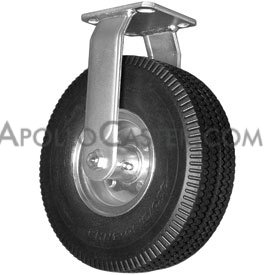 Caster; Rigid; 10\" x 4\"; Pneumatic (Black); Plate (4\"x4-1/2\"; holes: 2-5/8\"x3-5/8\" slots to 3\"x3\"; 3/8\" bolt); Zinc; Prec Ball Brng; 350#; USA Made (Item #63647)