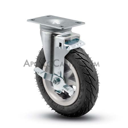 Caster; Swivel; 6\"x1-1/4\"; Flat Free (Black); Plate (2-5/8\"x3-3/4\"; holes: 1-3/4\"x2-3/4\" slotted to 3\"; 5/16\" bolt); Zinc; Ball Brng; 150#; Brake (Item #67097)