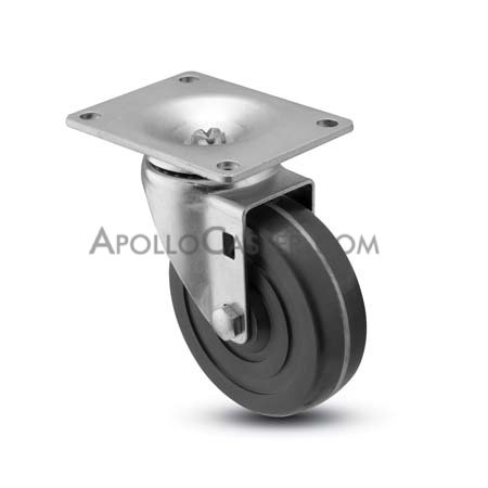 Caster; Swivel; 3 x 1-1/4; Polyolefin (Dark); Top Plate; 3-1/8x4-1/8; hole spacing: 2-3/8x3-3/8; 5/16 bolt; Zinc; Ball Brng; 250# (Item #68119)