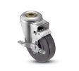 Caster; Swivel; 5" x 1-1/4"; Polyolefin; Hollow Kingpin (1/2" bolt hole); Zinc; Plain bore; 300#; Dust Cover (Mtl); Brake (Item #64757)