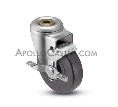 Caster; Swivel; 3\" x 1-1/4\"; Polyolefin; Hollow Kingpin (1/2\" bolt hole); Stainless; Delrin Spanner; 300#; Tread brake (Item #64388)