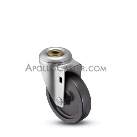 Caster; Swivel; 3\" x 1-1/4\"; Polyolefin; Hollow Kingpin (1/2\" bolt hole); Zinc; Steel Spanner; 250# (Item #63995)