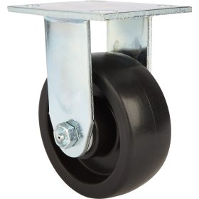 (image for) Caster; Rigid; 5" x 2"; Polyolefin; Plate; 4"x4-1/2"; holes: 2-5/8"x3-5/8" (slotted to 3"x3"); 3/8" bolt; Zinc; Roller Brng; 800# (Item #68608)