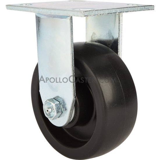 Caster; Rigid; 5\" x 2\"; Polyolefin; Plate; 4\"x4-1/2\"; holes: 2-5/8\"x3-5/8\" (slotted to 3\"x3\"); 3/8\" bolt; Zinc; Roller Brng; 800# (Item #68608)
