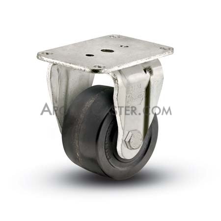 Caster; Rigid; 3 x 1-1/4; Polyolefin; Top Plate (3-1/8x4-1/8; holes: 2-3/8x3-3/8 slotted to 3-7/16; 5/16 bolt); Zinc; Plain bore; 250# (Item #66852)