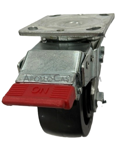 (image for) Caster; Swivel; 4\" x 2\"; Polyolefin; Plate; 4\"x4-1/2\"; holes: 2-5/8\"x3-5/8\" (slotted to 3\"x3\"); 3/8\" bolt; Zinc; Roller Brng; Wgt Cap: 600#; Total Lock (Item #62667)