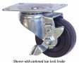 Caster; Swivel; 2" x 1-13/16"; Polyolefin; Plate (2-5/8"x3-3/4"; holes: 1-3/4"x2-3/4" slots to 3"; 5/16" bolt); Zinc; Plain bore; 300#; Top lock brake (Item #63373)