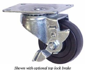 (image for) Caster; Swivel; 3" x 1-1/2"; Phenolic; Plate (2-1/2"x3-5/8"; holes: 1-3/4"x2-7/8" slotted to 3"; 5/16" bolt); Zinc; Roller Brng; 350#; Tread brake (Item #67300)
